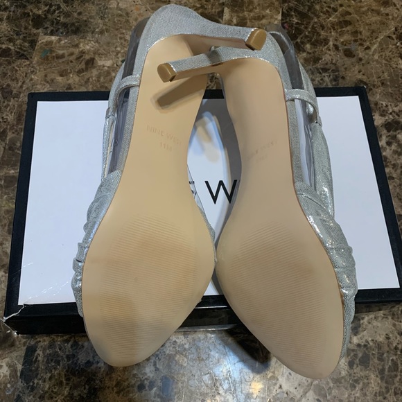 NINE WEST Ultana Metallic Heeled Women’s Sandals Silver-Metallic Size 11M - Picture 6 of 14